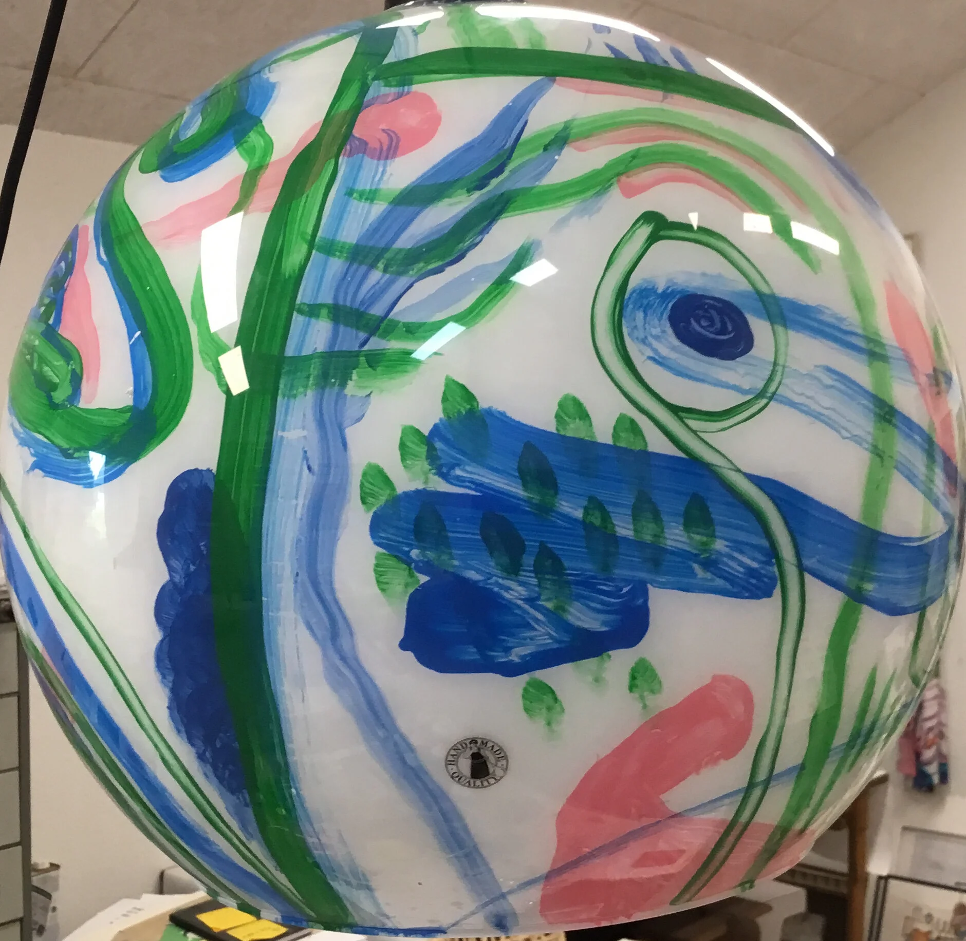 Hand-painted lamps in a bar